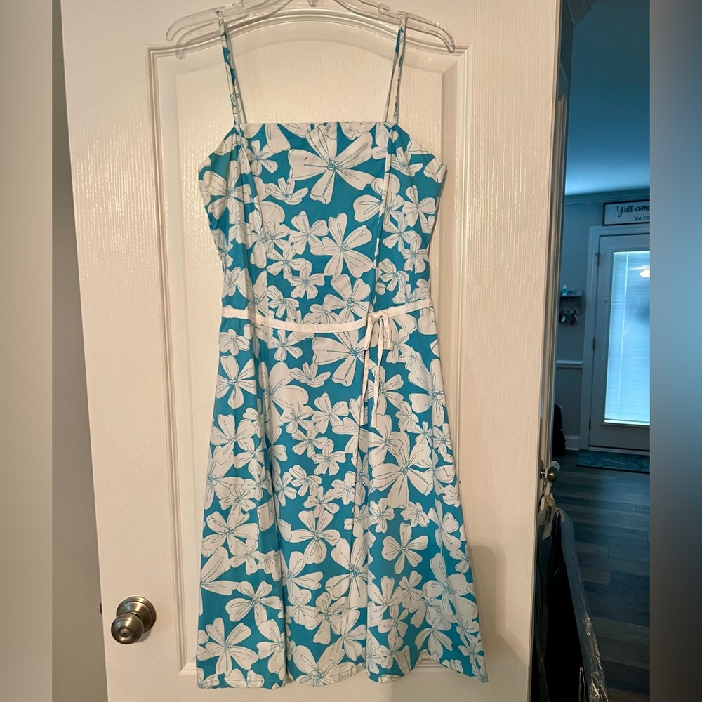 New York & Company Blue and White Sleeveless Sundress